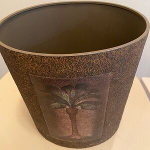 Brown Textured metal bathroom /bedroom garbage can with Palm Tree Design